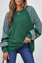 Contrast Print Striped Raglan Crew Neck Loose Long Sleeve Top